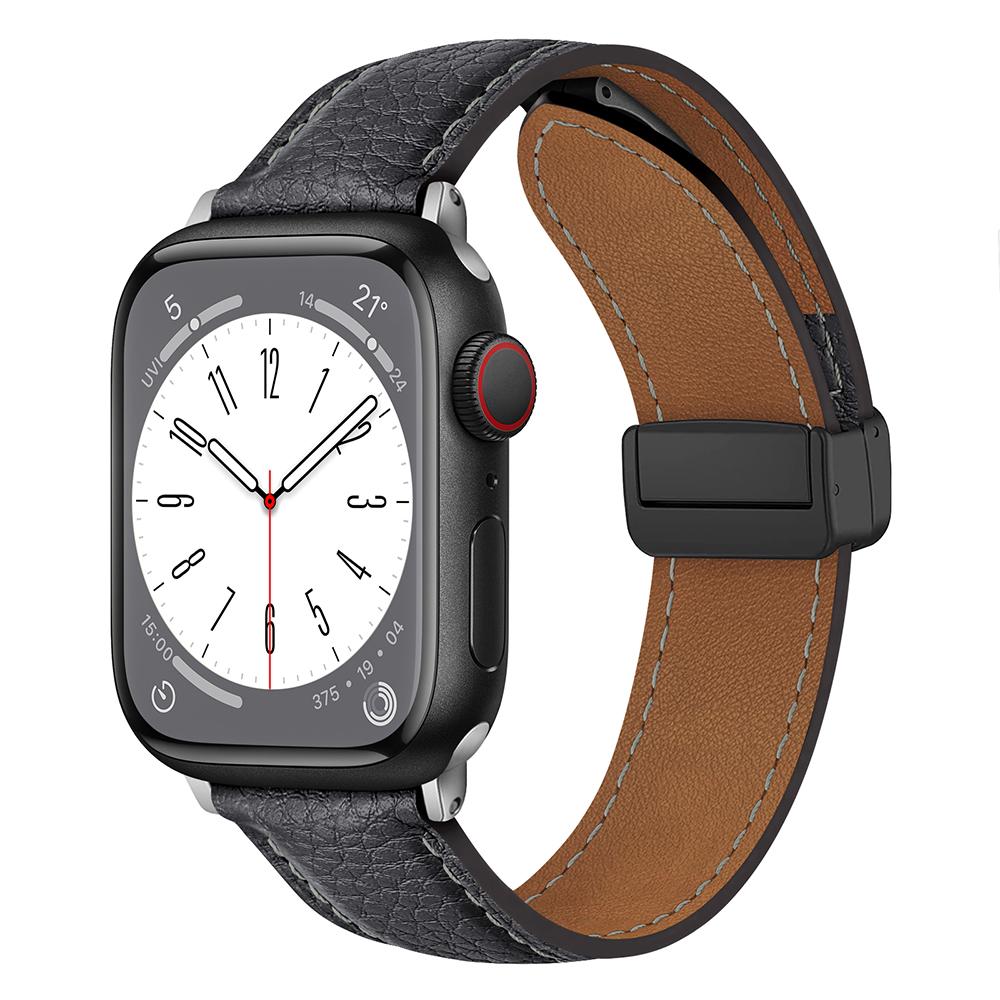 

For Apple Watch 10 46mm/Ultra 2/Ultra 49mm/9 8 7 45mm/SE (2023) SE (2022) SE 6 5 4 44mm/3 2 1 42mm Litchi Texture Leather Strap Red