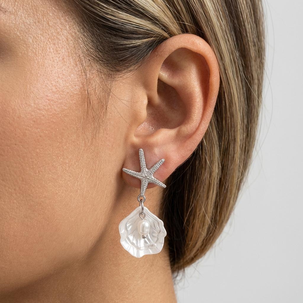 Bohemian Creative Starfish Seashell Dangle Earrings For Women Exquisite Imitation Pearl Shell Drop Earring Beach Holiday Jewelry