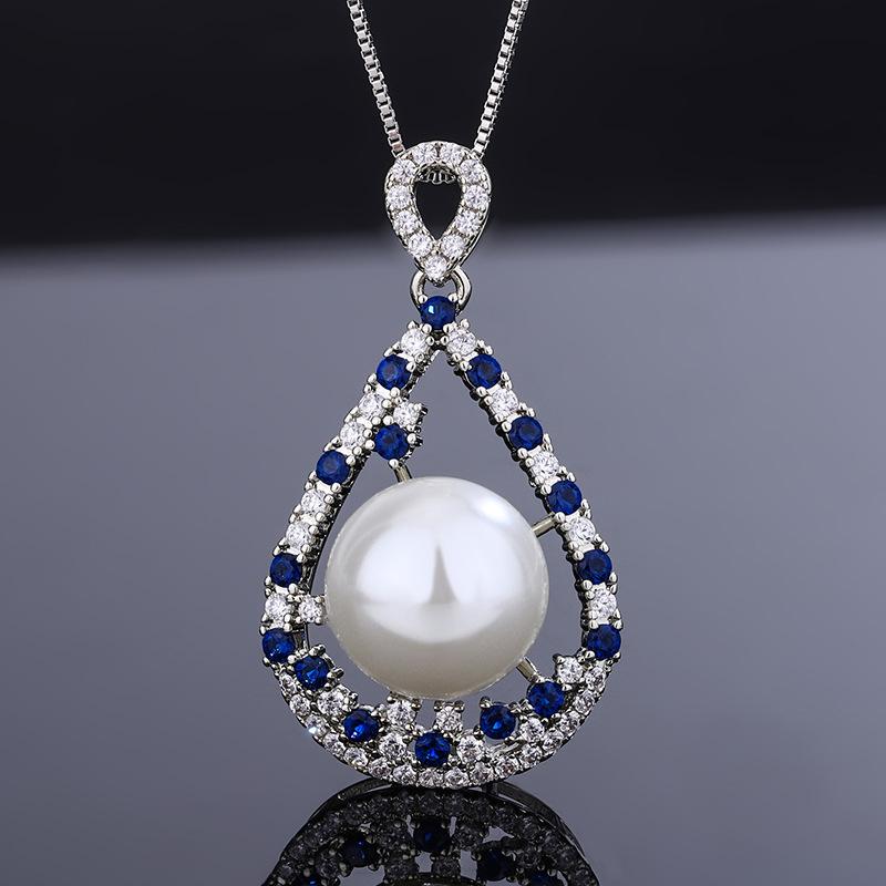 Jewelry Copper Bottom Gold-Plated Inlaid White Pearl Simulation Royal Blue Set Beads 16Mm14Mm