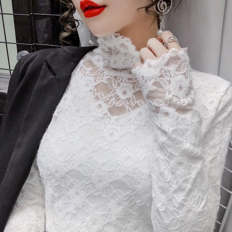 Modisches hochgeschlossenes Spitzen-Camisole in Übergröße für Damen im Frühling und Herbst, süßes, einfarbiges Tanktop