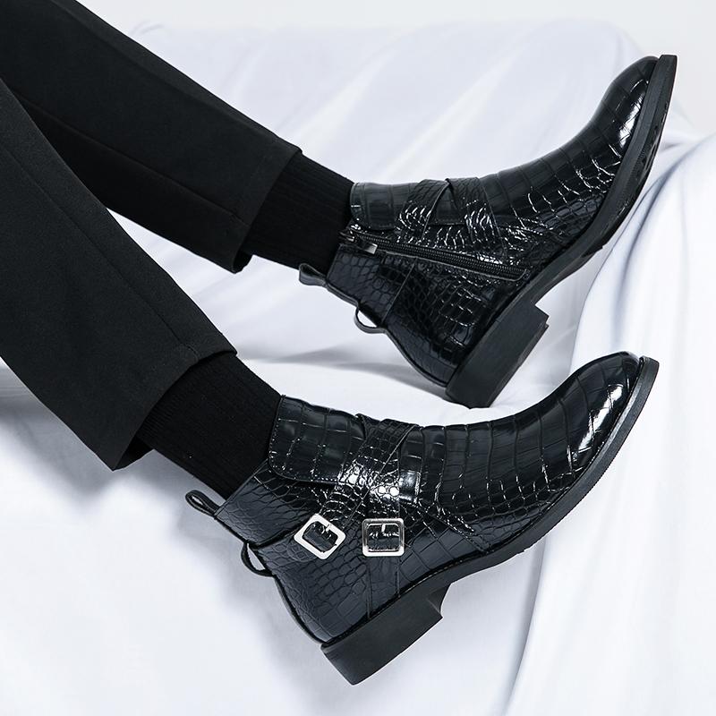 Leather Men Ankle Shoes Slip-on Dress Formal Boot for Man Pointed Toe Knight Botas Masculino Autumn Winter Elegant Chelsea Boots