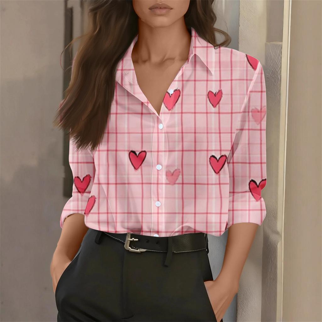 Women's Shirt Blouse Print Button Long Sleeve Casual Basic Shirt Collar Regular Top