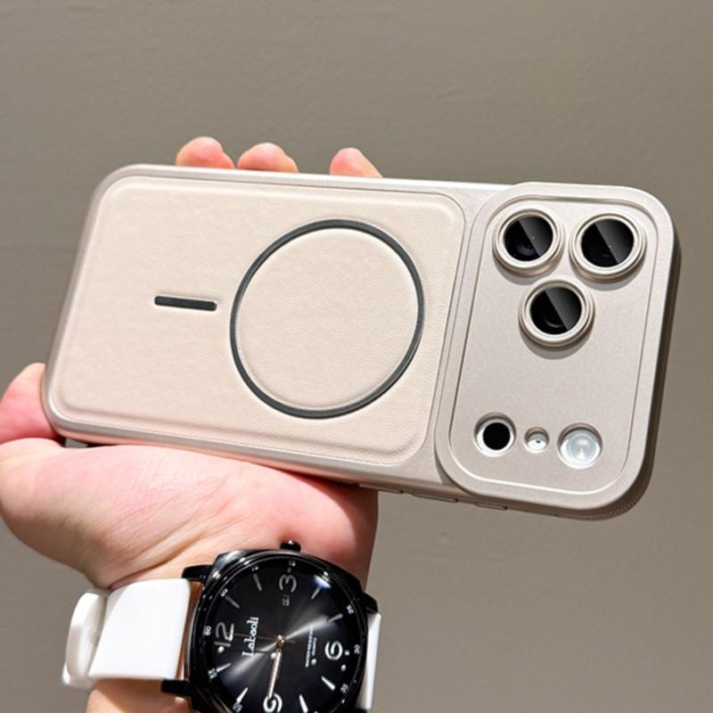 

Роскошный кожаный чехол с магнитами для беспроводной зарядки Magsafe для iPhone 17 16 15 14 Pro Max, мягкий защитный чехол с защитой камеры For iPhone 13 серый