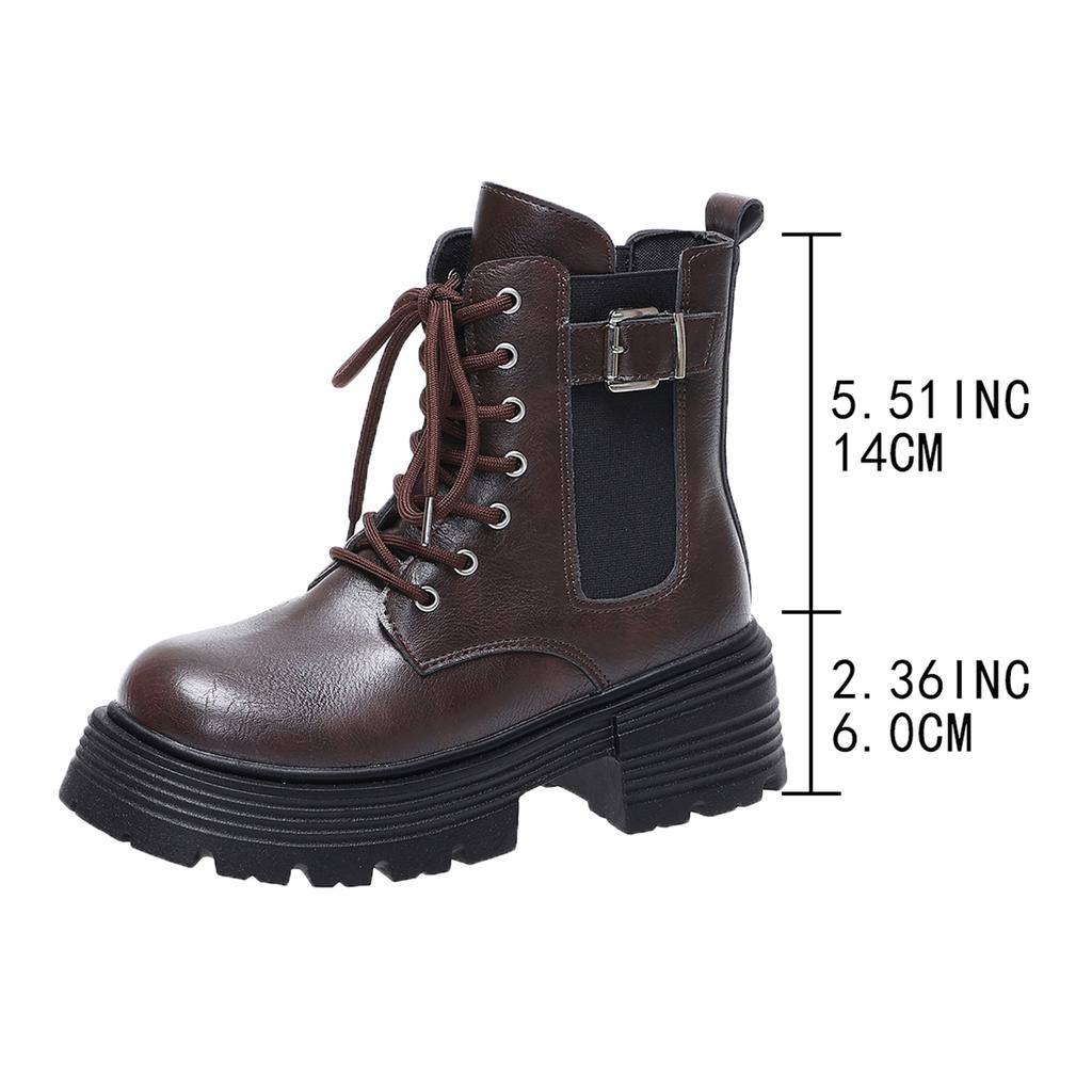 New Autumn Winter Platform Boots Women Fashion Lace Up Zipper Ankle Boots Woman Punk Thick Heel Leather Boots