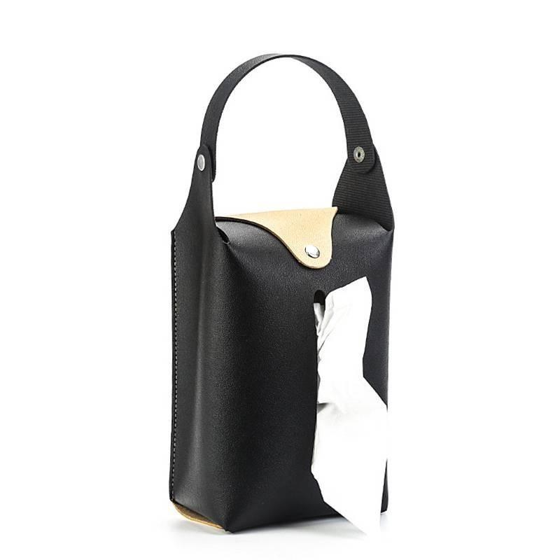 Customizable Leather Paper Towel Box For Car Living Room Bathroom Black Blue Pink Gray Beige