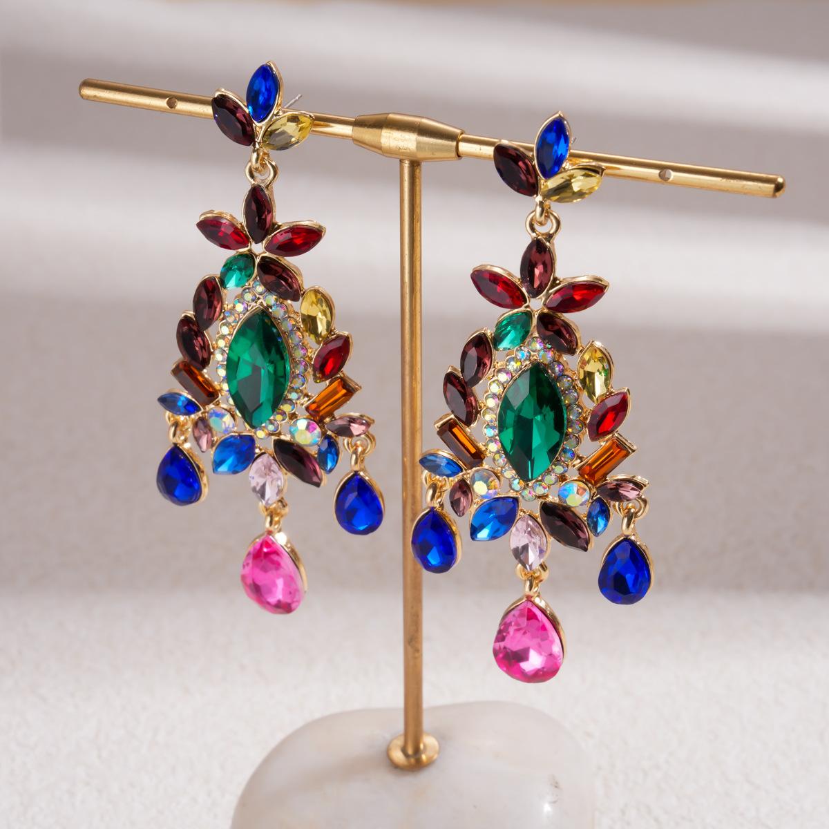 

Palace Style Flower Drop Earrings Light Luxury High-end Exaggerated Earrings