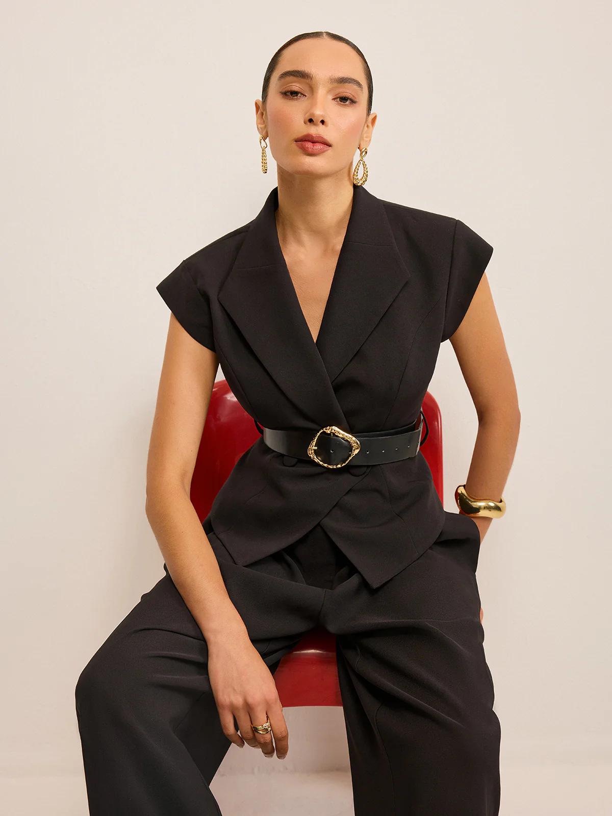 

Cross-Border 2026 Women s Casual Sleeveless Top and Wide-Leg Pants Set - Two-Piece Commute Style Double Extra Large чёрный