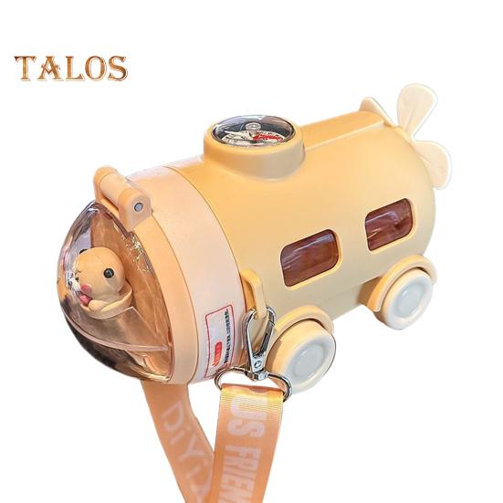 Cartoon Water Bottle with Straw & Strap 550ml Submarine Shape Sippy Cup for Kids Reusable Detachable Silicone Nozzle Water Cup for School Sports