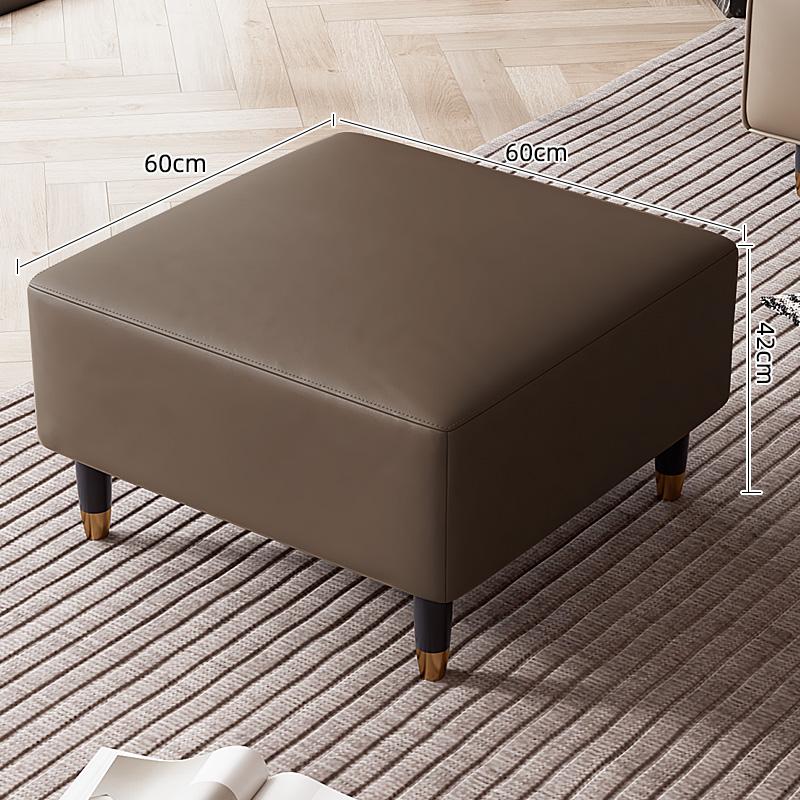 Faux Leather Ottoman Stool with Solid Wood Base, Modern Footrest for Living Room, Adjustable Padded Step Stool Shoe Bench