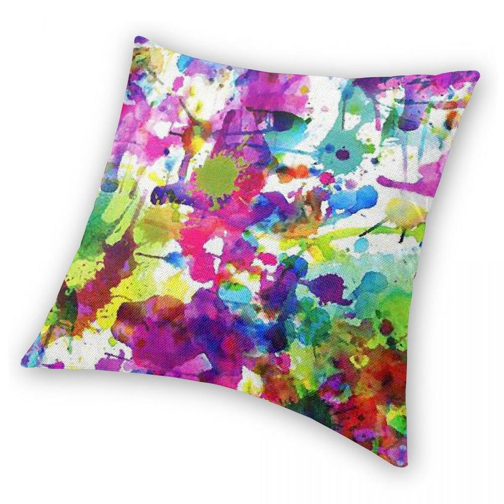 Bright Paint Splatter Pillowcase Polyester Linen Velvet Creative Zip Decorative Sofa Seater Cushion Cover 18"