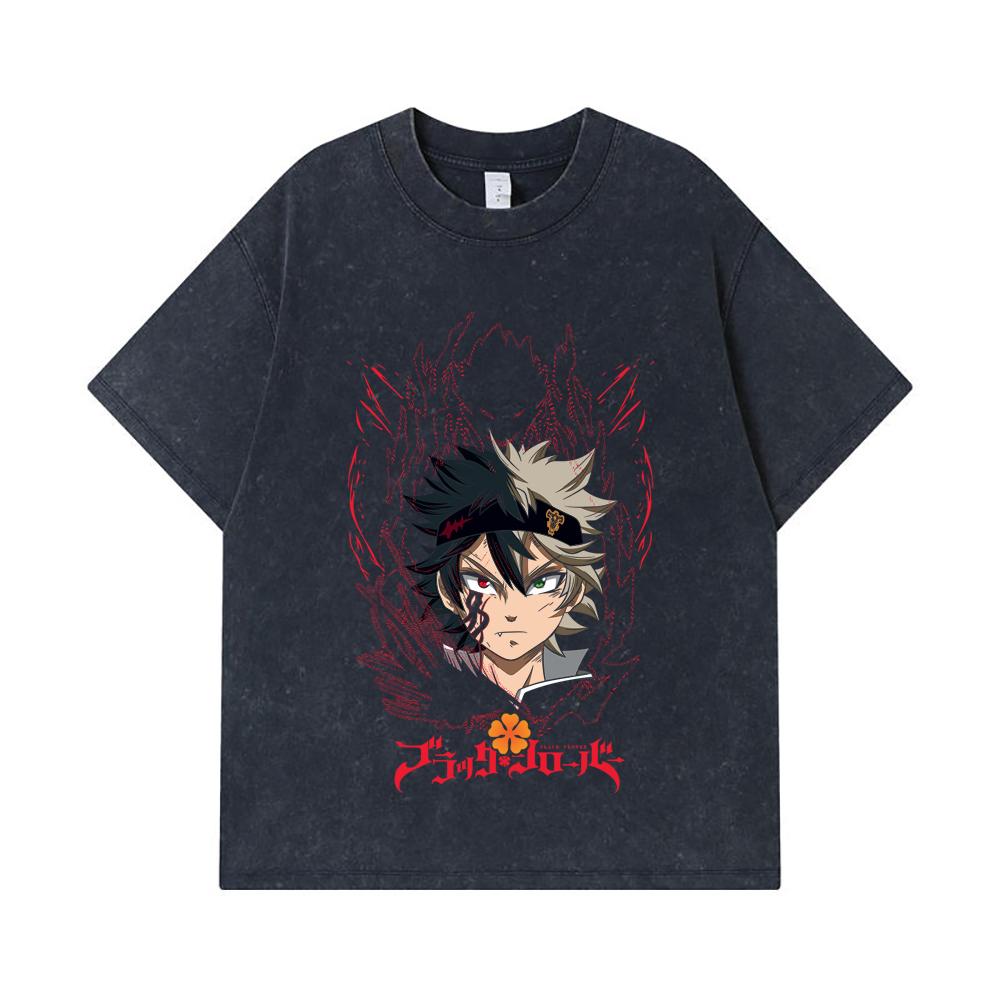 275 GSM Washed T-shirts 100% Cotton Black Clover V4 Asta Print Unisex Heavy Cotton T Shirt