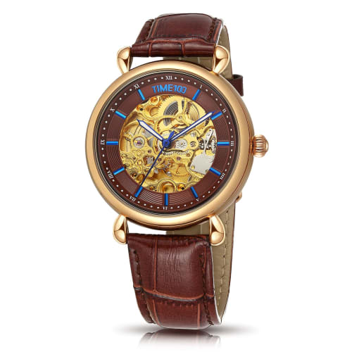

Мужские механические часы TIME100, Водонепроницаемые часы-скелетоны, Легко читаемый аналоговый дисплей, Стильные для бизнеса, Желтые