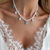 Colorful Pendant Choker Necklace Sparkling Y2K Rhinestone Ring Imitation Pearl Necklace  Gift