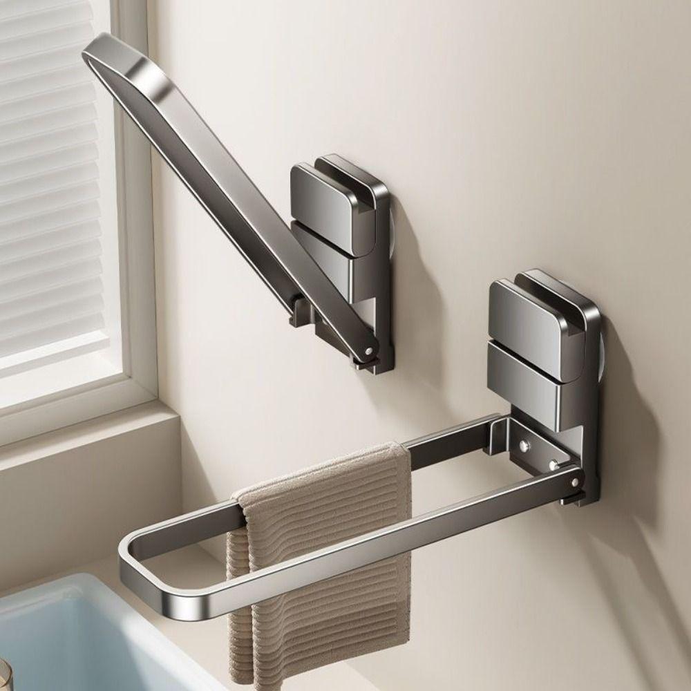 Carbon Steel Suction Cup Towel Hanger Compact Design Folding Towel Rack Bathroom