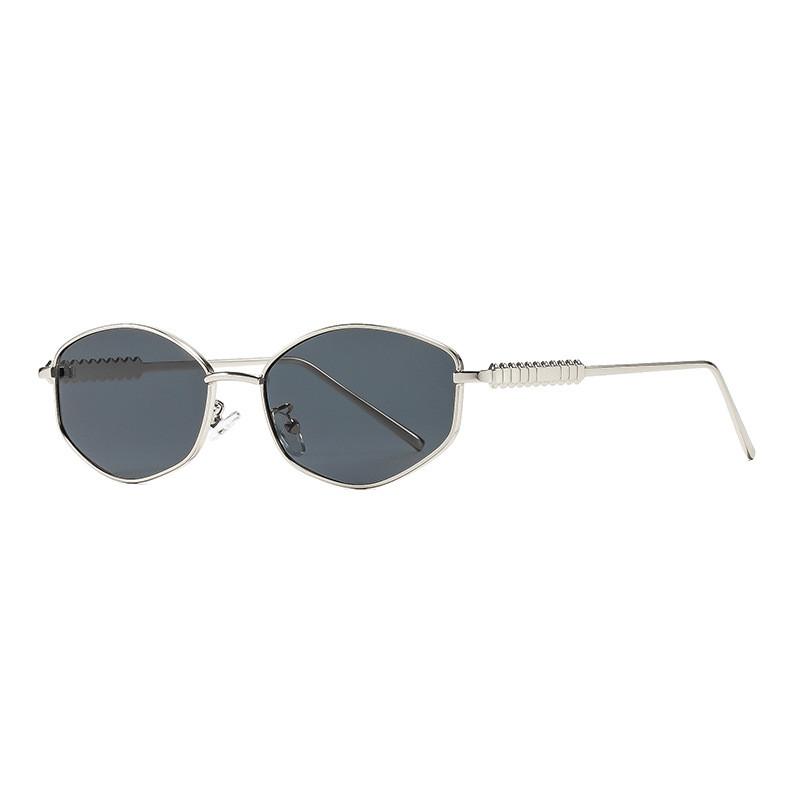 Metal Womens Retro Geometric Sunglasses With Uv400 Protection For Outdoor Fashion Accessories Silver Frame Gray