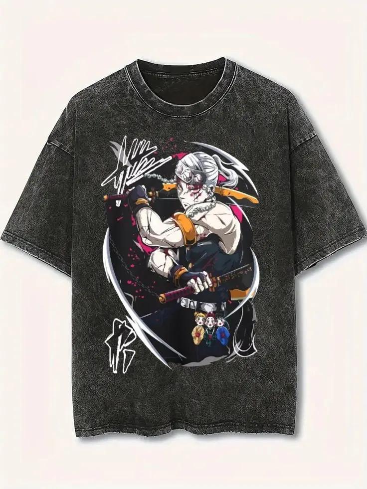 

Relaxing and Comfortable Mineral Wash Anime TShirt Vintage Manga Streetwear Warrior Graphic Shirt New Cotton Summer Tshirt M