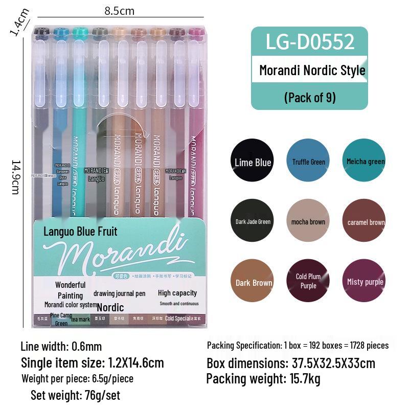 Morandi Color Planner Pen Set: Large Capacity Gel Pens with Needle-tip for Students and Drawing, Fluorescent Blue Fruit 0551.