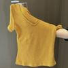 Pure Desire Sexy V-neck Front Shoulder Short-sleeved T-shirt Women's Summer 2026 New Slim-fit Korean Version of Texture Short Top and Clothing