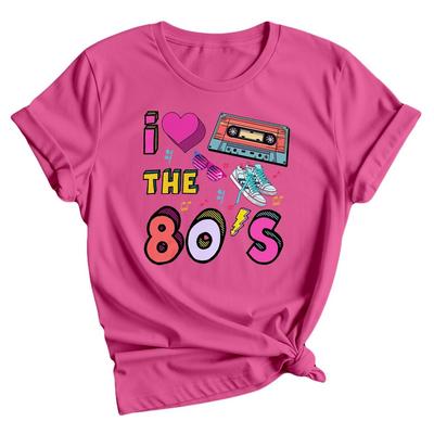 Damen Frauen Top Frauen Ich Liebe die 80er T-Shirt Kostüm Star Ausgefallene Party T-Shirt