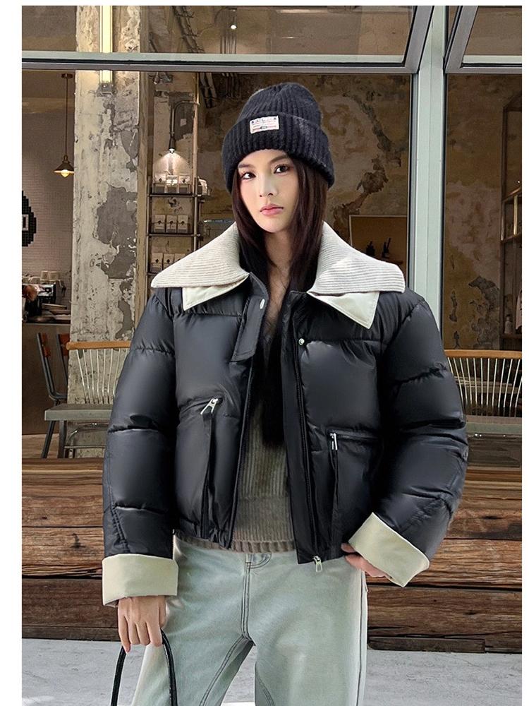 Wash-free Knitted PU Stitching Short Outwear Clothes Winter Jacket