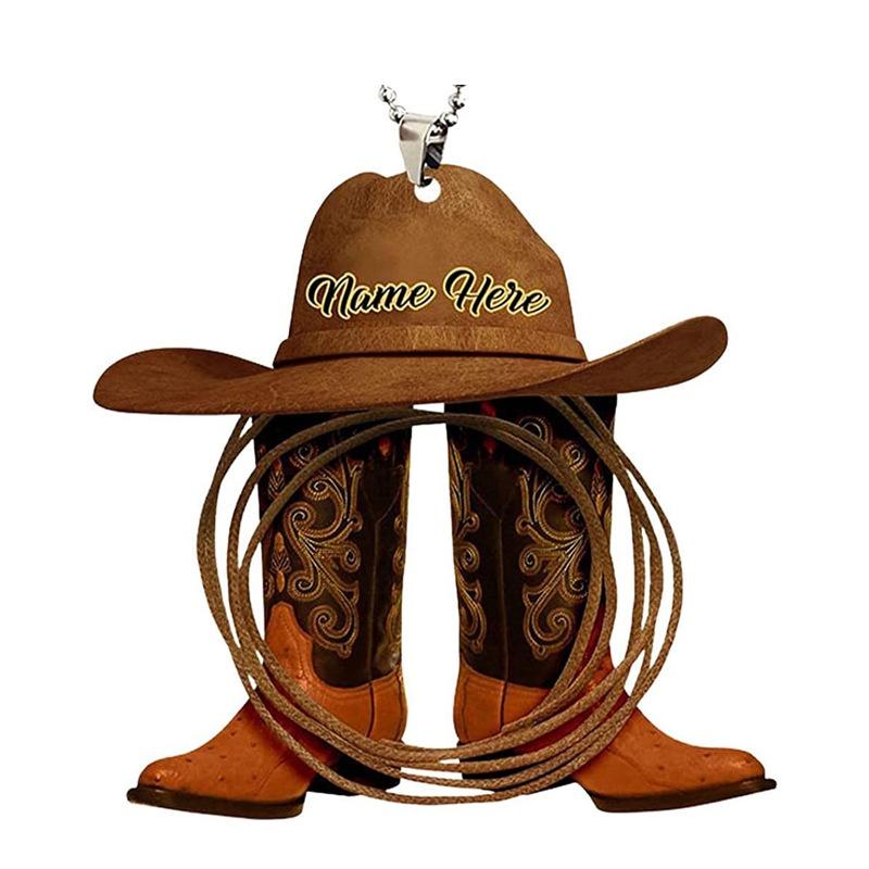 

Cowboy Retro Boot Flat Acrylic Car Hanging Pendant Keychain Ornament Home Decor Style G