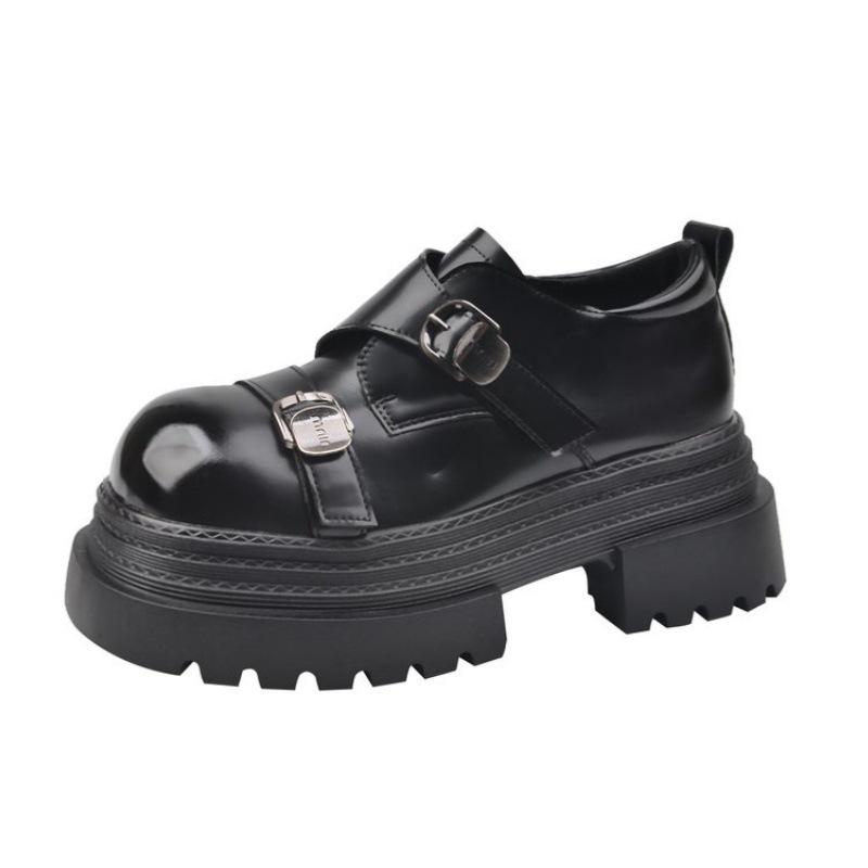 Thick-soled Heightening Muffin Big Head Small Leather Shoes Women's Spring New Niche Fashion Shoes Women