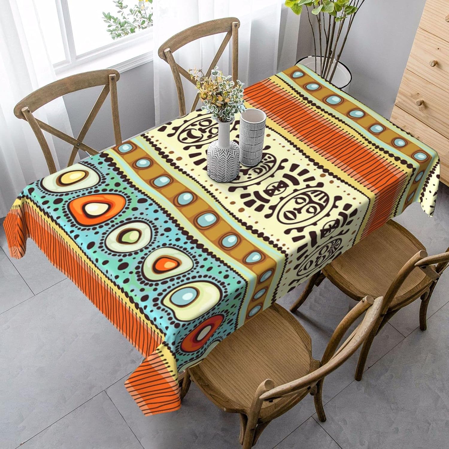 Nappe rectangulaire à imprimé style ethnique africain pour décoration de table Aztec Tribal Abstrait Tissu pour table de cuisine salle à manger Décoration de fête 100x160cm
