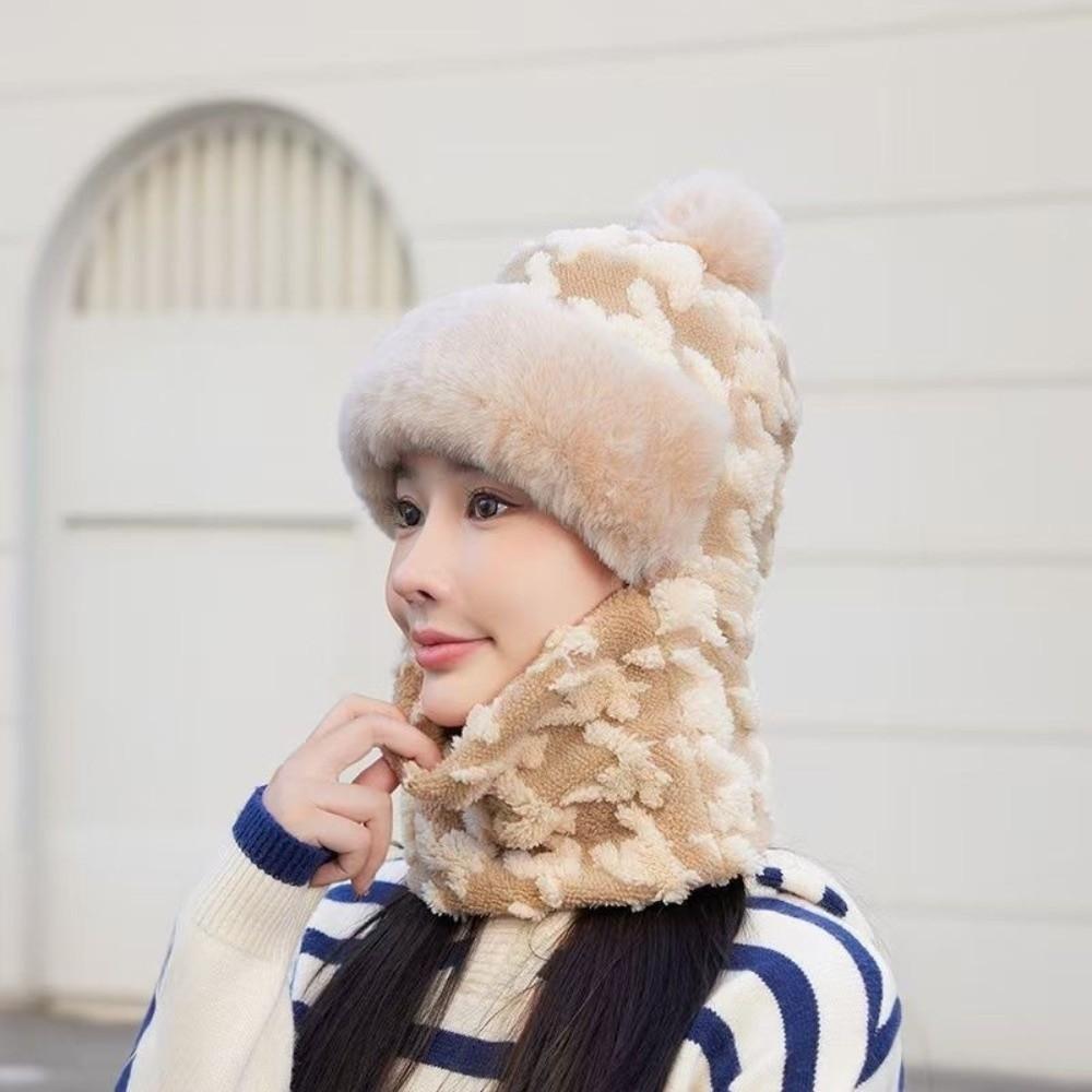 Houndstooth Pattern Plush Ski Mask Scarf Hat Breathable Neck Cover Face Cap  Camping