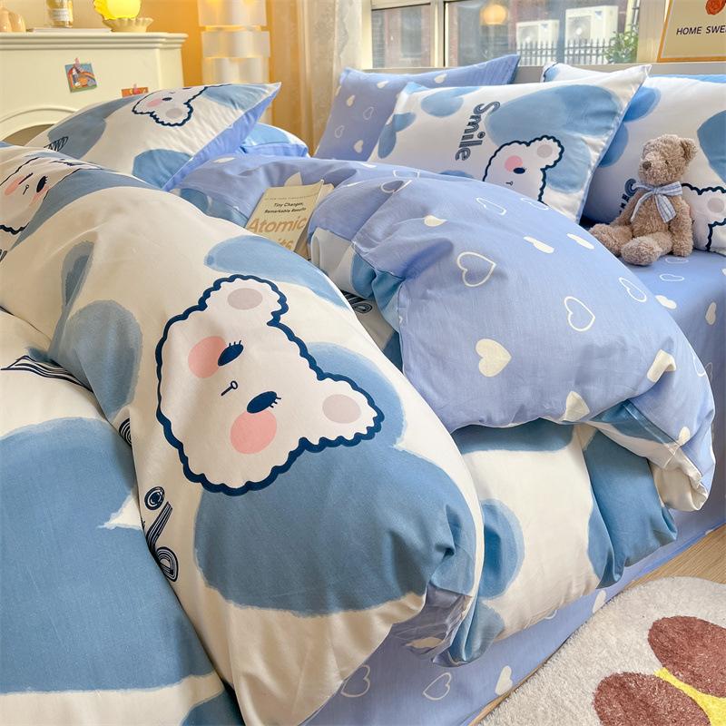 Fire-delt rent bomulls fire-delt sett, ren bomull, friskt og fortykket dynetrekk