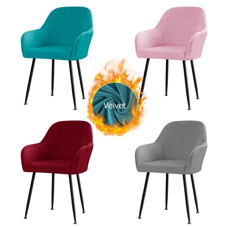 1pc Dress Up High Back Arm Chair Cover Velvet Fabric Washable Dining Chair Slipcovers Office Chair Covers Computer Home Banquet