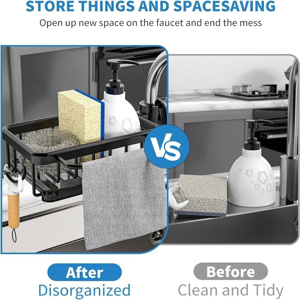 Odnímatelný držák na houbičku na nádobí Vesmírný hliník Odkapávač na dřez Závěsný odkapávač na baterii Mýdlo