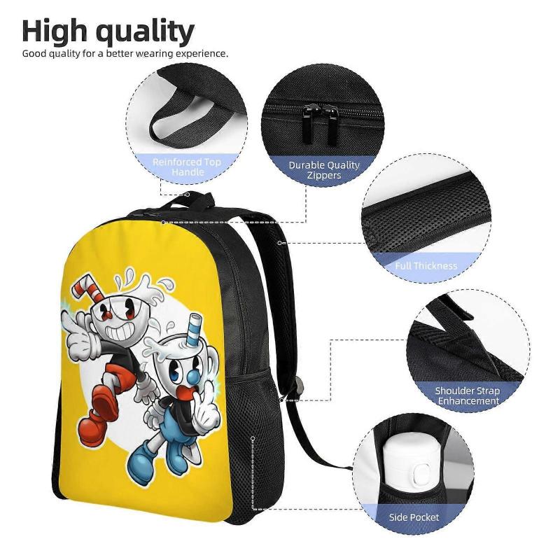 Cuphead Mugman Reise Camping Arbeitsrucksack für Damen/Herren Geschenke Basic Tagesrucksack Cartoon Anime Computertaschen-LDYH384