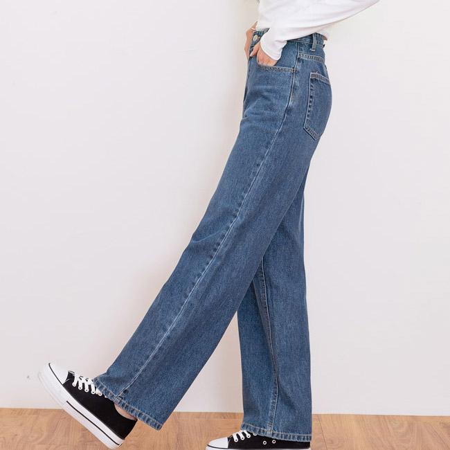 Jeans for Women Wide Fit High Waist Medium Blue Denim Pants Date Outfits Korea Fashion