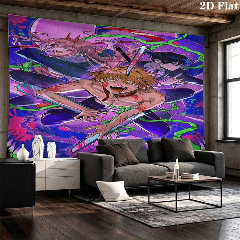 Chainsaw Man Wall Tapestry Aesthetic Wall Hanging Printed Fabric Blanket Decorative Tapestries For Bedroom Living Room Home Decor