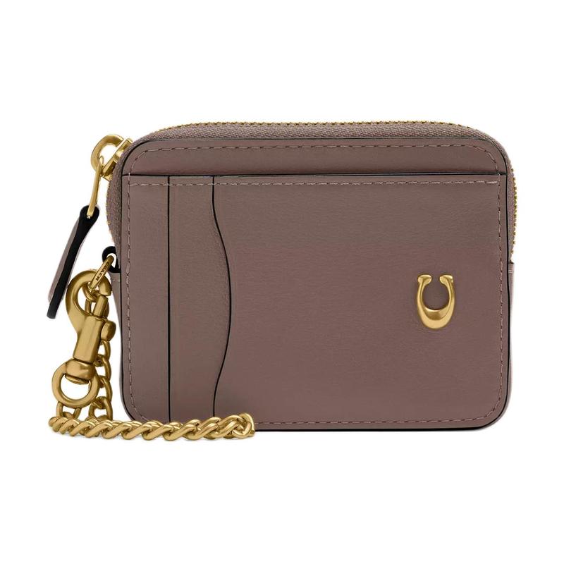 COACH Essential 10 Metal Logo Chain Wristband Calfskin Card Holder Regular Women s Chocolate chocolate color золотой