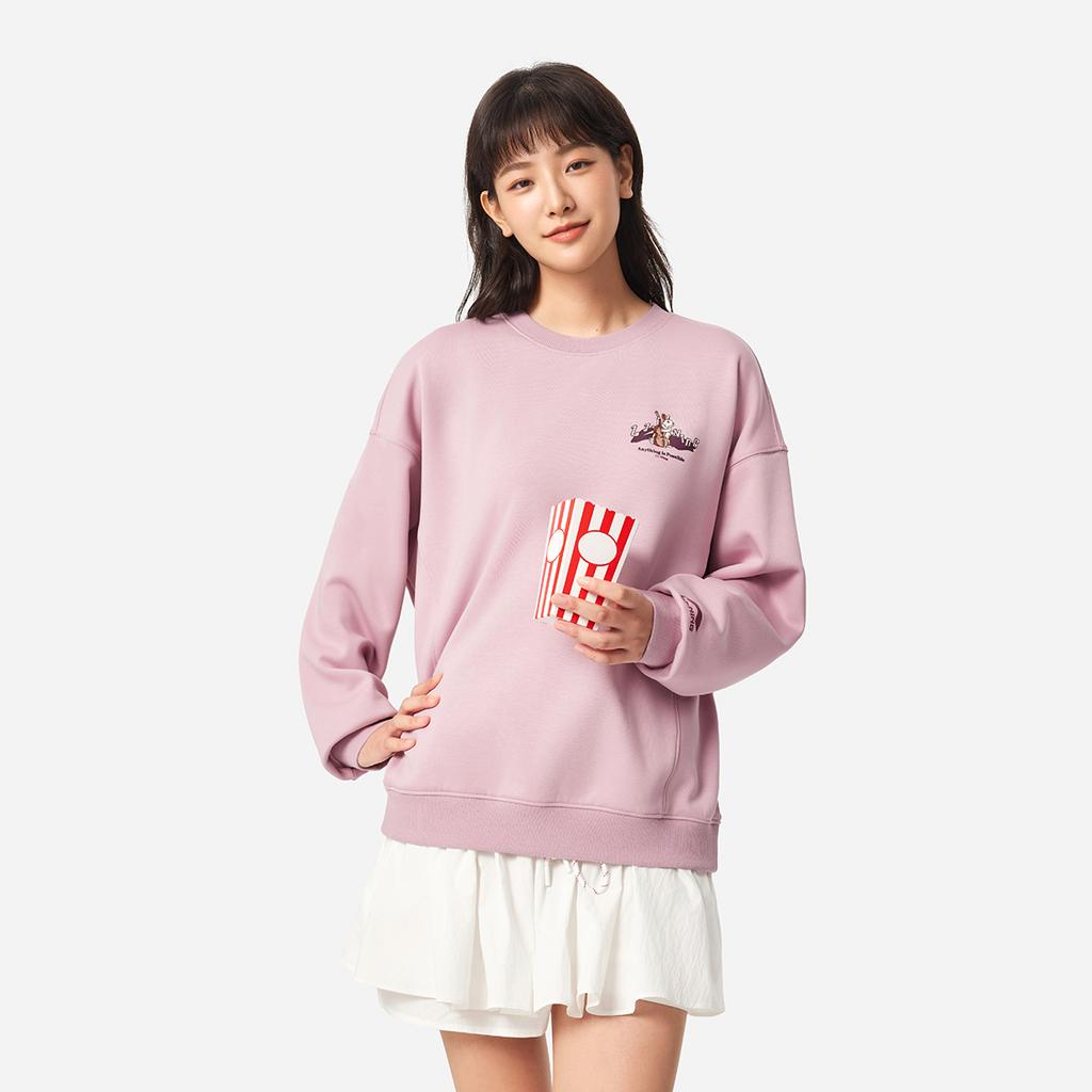 Li Ning Sports Lifestyle Series Simple Versatile Comfortable Casual Letter Animal Print Loose Shoulder Fleece Long Sleeve Sweatshirt AWDVC74-6