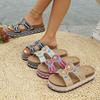 New Foreign Trade Thick-soled Hemp Rope Double-buckle Rhinestone Cork Beach Slippers Large Size Fashion Women's Shoes