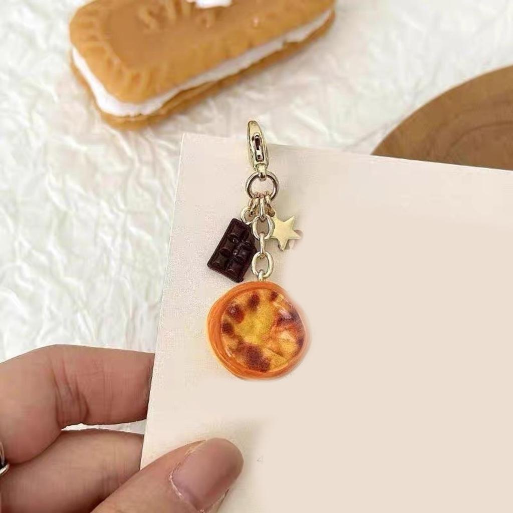 Original Egg Tart Buckle Keychain Unique Creative Designs Sturdy Alloy Resin Materials for Backpack Decoration