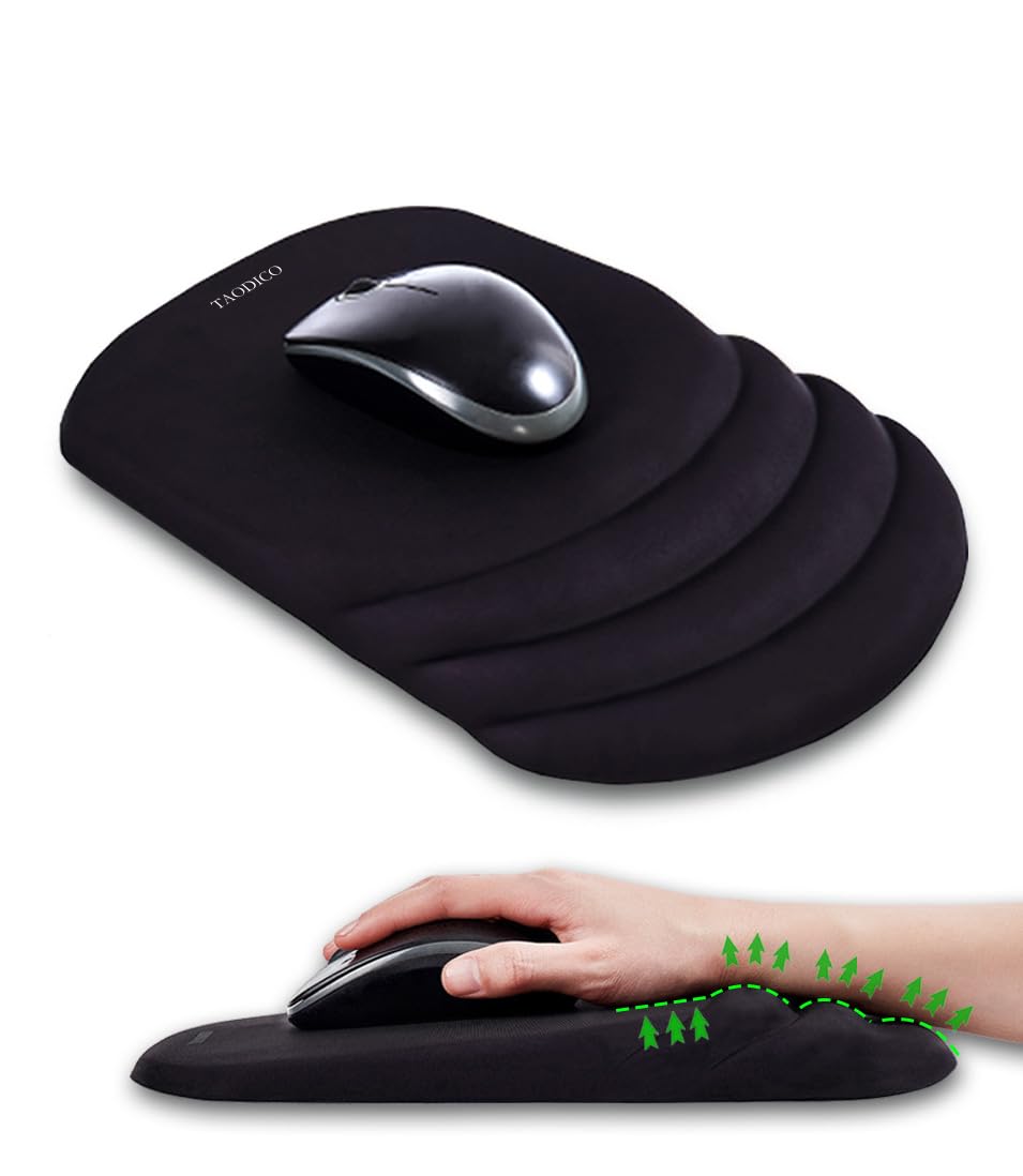 

TAODICO Ergonomic Mouse Pad with Wrist Milk Silk Durable Silicone Polyurethane Massage Pain Relief Mouse Pad for Wireless Mouse and x Black Rest, чёрный