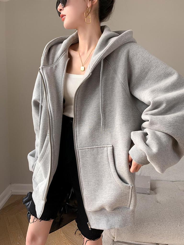 Hongshan Women's High-End European Style Loose Hoodie Cardigan for Spring/Autumn