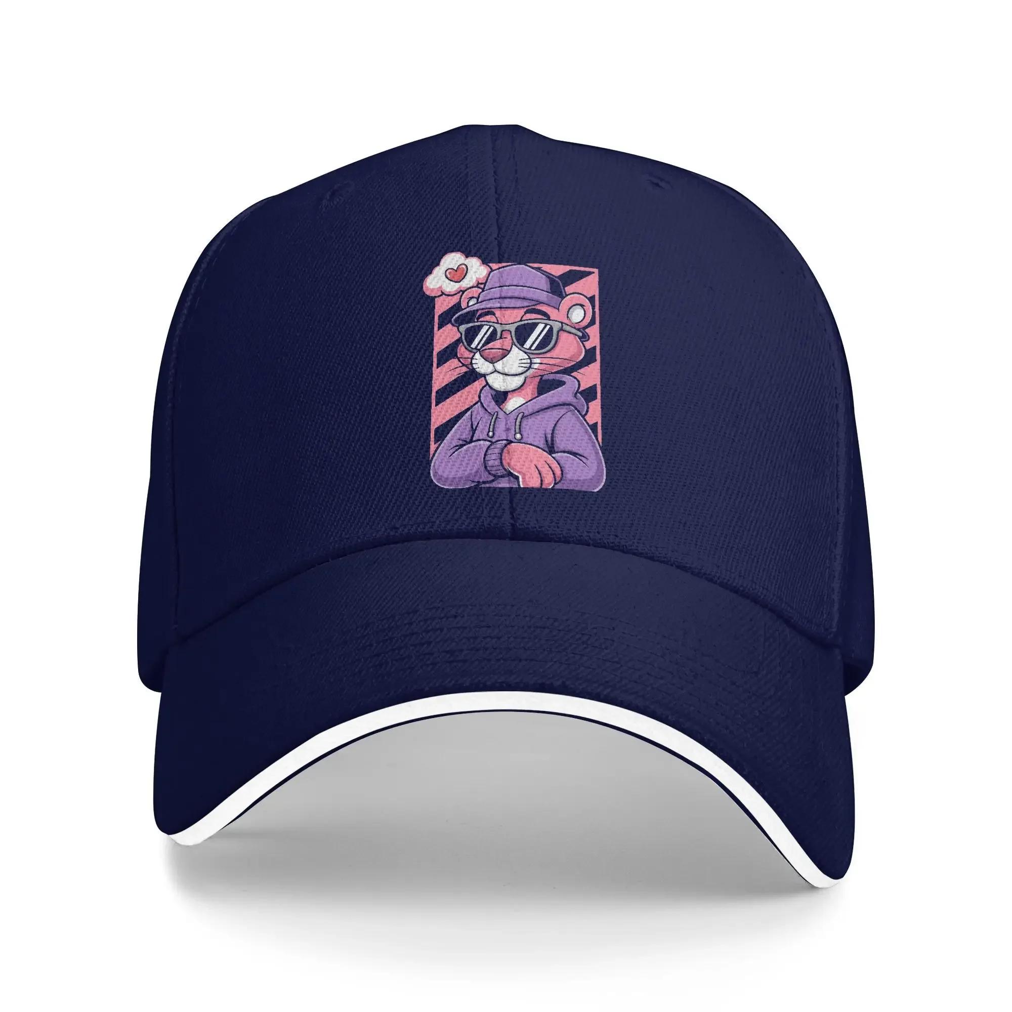 Cool Pink Leopard Wearing Sunglasses Baseball Cap Stylish Hip Hop Hats Summer Women Men Hiking Fishing Baseball Caps One Size