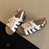 4 heightening new hollow lace-up leather shoes for women to wear retro round head versatile thick-soled beach sandals