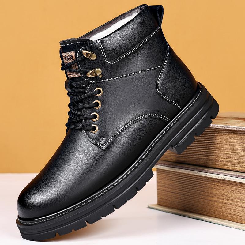 FashionWinter Warm Wool Ankle Boots for Men Fashion Casual New Designer Platform Work Snow Boots Male Black Cotton Shoes Man