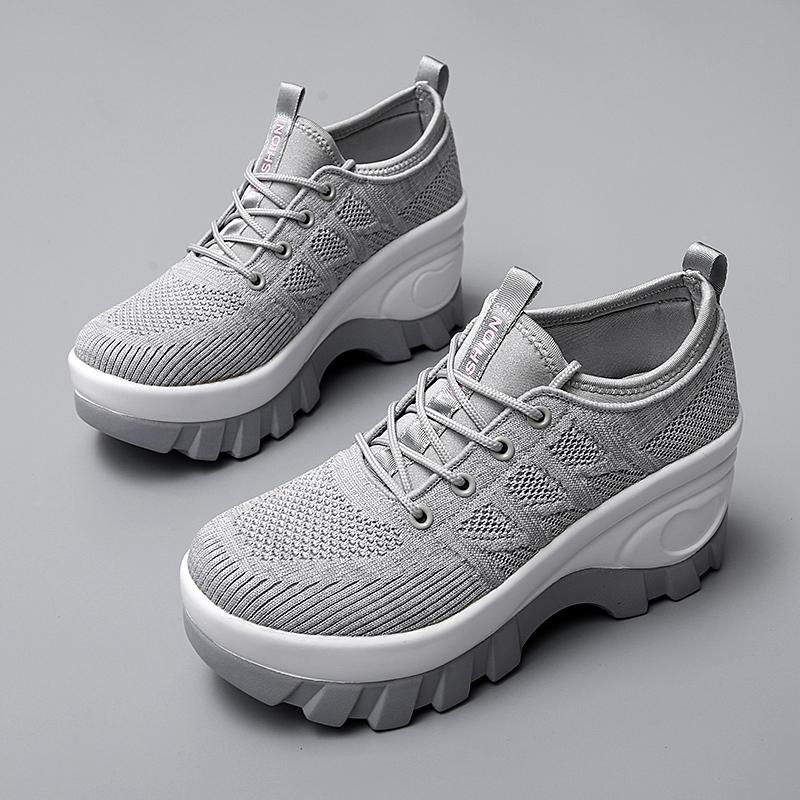 Fashion Women Platform Trainers Sneakers 8CM Heels Wedges Shoes Mesh Breathable Height Increased Outdoor Running Shoe Sneaker