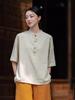 Women's Short-Sleeve Retro Frog Button Linen-Cotton Zen Top