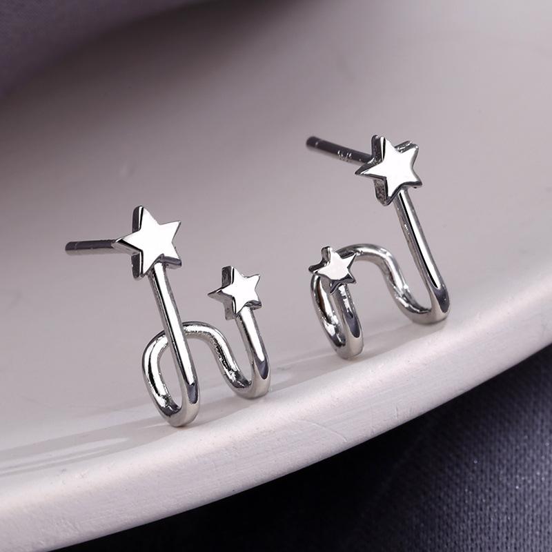 New Silver Needle Asymmetric Four-pointed Star Earrings for Women Super Fairy Stud Earring Simple Silver Color Jewelry