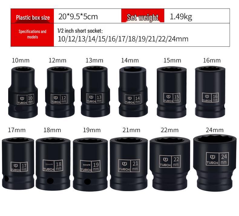 12-Piece Thickened Hex Impact Socket Set for Electric/Pneumatic Wrenches