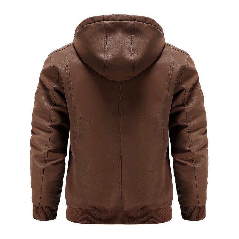 Men's Trendy Loose Fit Multi-Pocket Leather Jacket with Hood (European Plus Size)