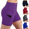 Yoga Şort Yüksek Elastikiyet Düz Renk Artı Boyutu Slim Fit Cepler Spor Darbeye Dayanıklı Yüksek Bel Yaz Spor Şort Kadın Giysileri
