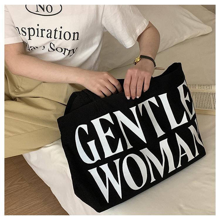 Students class large capacity alphabet canvas bag 2025 summer new tote bag fashionable shoulder handbag